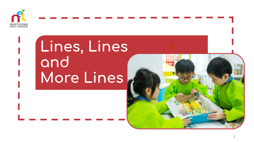 slides titled Lines, Lines and More Lines with a picture of children rolling a marble around in paint